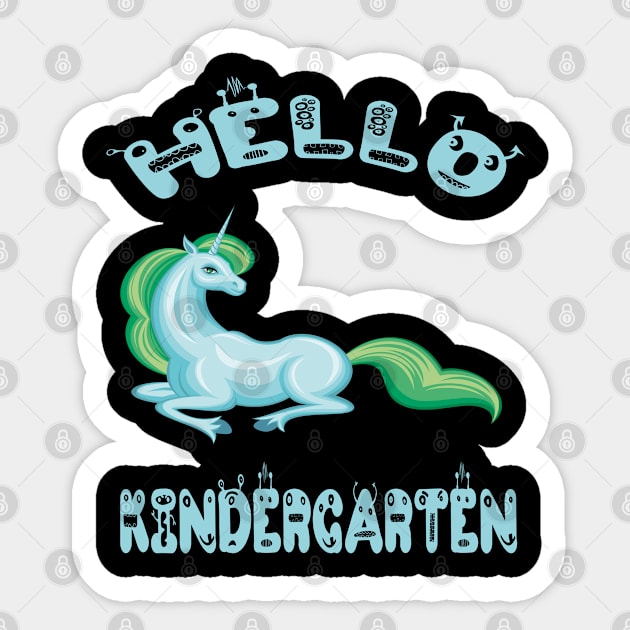 Hello Kindergarten Colorful Unicorn Back-To-School Preschool Design Sticker by familycuteycom